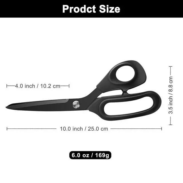 Alt view image 5 of 7 - 10 inch Black Office Scissors All Purpose, Sewing Scissors for Fabric Cutting, Sharp Titanium Coated Blade, Comfort Grip Soft Handles for Diy Craft, Paper, Art, School, Home