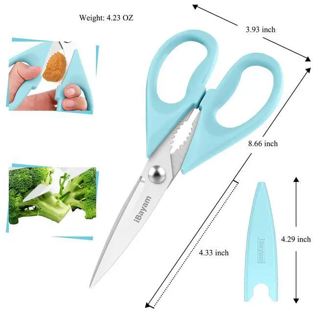 Alt view image 3 of 7 - 8.7" Heavy Duty Kitchen Scissors All Purpose 2-Pack Pistachio/Blue | Sharp stainless steel blades, cut meat, chicken & vegetables. Ergonomic comfort grip, dishwasher safe, includes blade covers