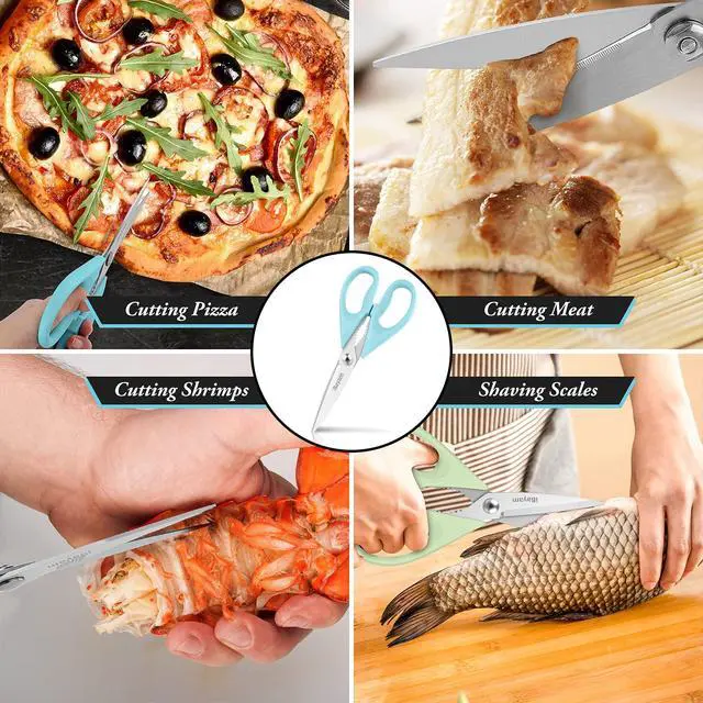 Alt view image 7 of 7 - 8.7" Heavy Duty Kitchen Scissors All Purpose 2-Pack Pistachio/Blue | Sharp stainless steel blades, cut meat, chicken & vegetables. Ergonomic comfort grip, dishwasher safe, includes blade covers