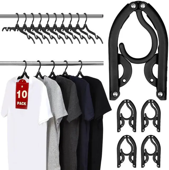 Main image of 10 Pcs Travel Hangers, Cruise Ship Essentials Foldable Hangers Plastic Travel Essentials, Portable Cruises Must Haves 2026 for Skirt, Suitcase, RV Camping Airplane Europe Vacation Essential, Black