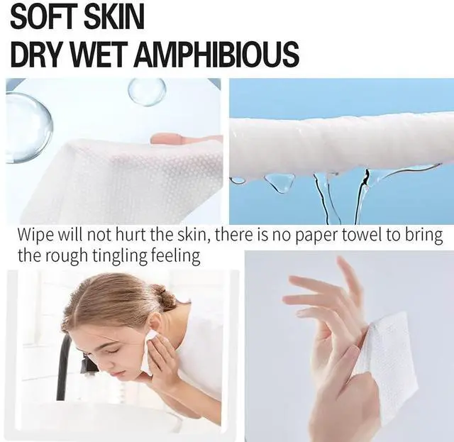 Alt view image 3 of 7 - Cotton Facial Dry Wipes 100 Count, Deeply Cleansing Disposable Face Towel Cotton Tissue, Multi-Purpose for Skin Care, Facial Tissue for Cleansing, Skincare and Makeup Remover,Make-up Wipes