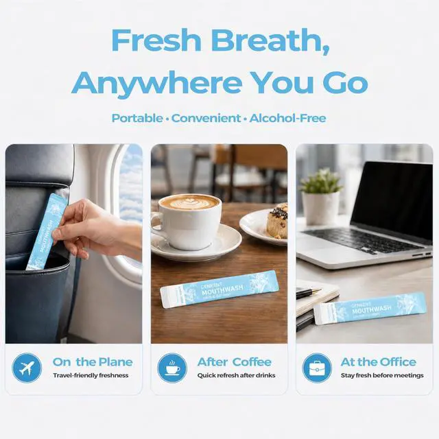 Alt view image 3 of 6 - Travel Mouthwash, Portable Disposable Packs to Go, Alcohol Free Fresh Mint Oral Rinse, Pack of 26