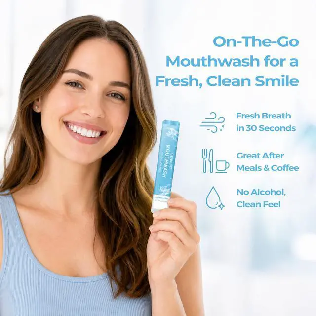 Alt view image 2 of 6 - Travel Mouthwash, Portable Disposable Packs to Go, Alcohol Free Fresh Mint Oral Rinse, Pack of 26