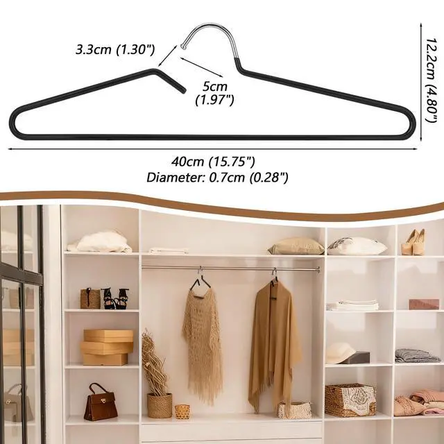 Alt view image 2 of 6 - 1 Pack Short Neck Hangers Non-Slip Metal Hangers for Clothes, Black | Short Hangers for Pants, Shirts, Tank Tops, Jackets, Space Saving, Short Neck Household Collar Protection