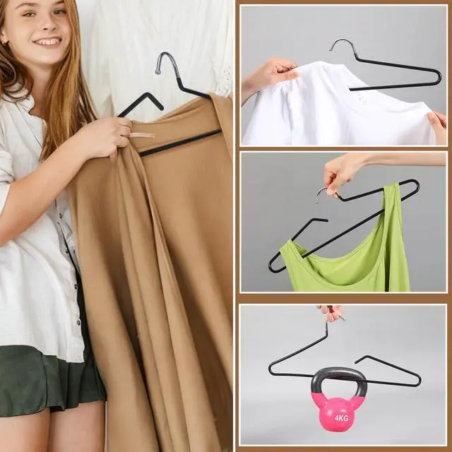 Alt view image 3 of 6 - 1 Pack Short Neck Hangers Non-Slip Metal Hangers for Clothes, Black | Short Hangers for Pants, Shirts, Tank Tops, Jackets, Space Saving, Short Neck Household Collar Protection