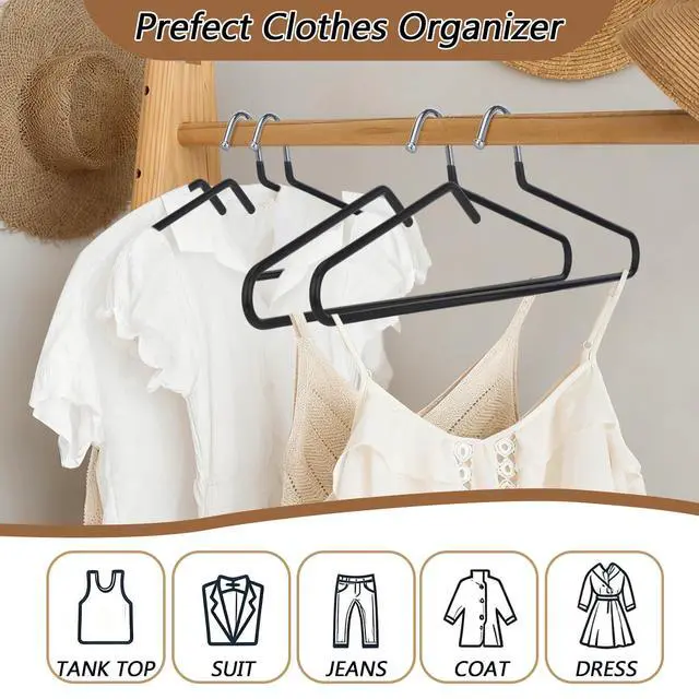 Alt view image 4 of 6 - 1 Pack Short Neck Hangers Non-Slip Metal Hangers for Clothes, Black | Short Hangers for Pants, Shirts, Tank Tops, Jackets, Space Saving, Short Neck Household Collar Protection