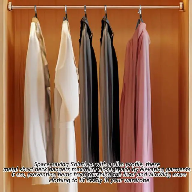 Alt view image 6 of 6 - 1 Pack Short Neck Hangers Non-Slip Metal Hangers for Clothes, Black | Short Hangers for Pants, Shirts, Tank Tops, Jackets, Space Saving, Short Neck Household Collar Protection