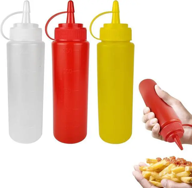 Main image of 3 Pcs Plastic Squeeze Sauce Bottles with Nozzle Caps | 250 Ml/8.5 Oz Reusable Squeeze Condiment Bottles Dispensers Suitable for Mustard Olive Oil Jam Ketchup Salad Dressing