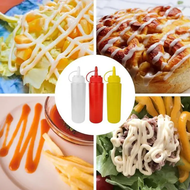 Alt view image 6 of 6 - 3 Pcs Plastic Squeeze Sauce Bottles with Nozzle Caps | 250 Ml/8.5 Oz Reusable Squeeze Condiment Bottles Dispensers Suitable for Mustard Olive Oil Jam Ketchup Salad Dressing
