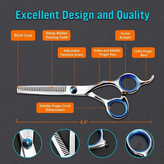Alt view image 3 of 7 - Stainless Steel Hair Cutting Scissors Thinning Shears 6.5 Inch Professional Salon Barber Haircut Scissors Family Use for Man Woman Adults Kids