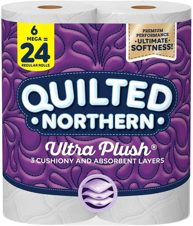 Main image of Ultra Plush® Toilet Paper, 6 Mega Rolls = 24 Regular Rolls, 3-ply Bath Tissue