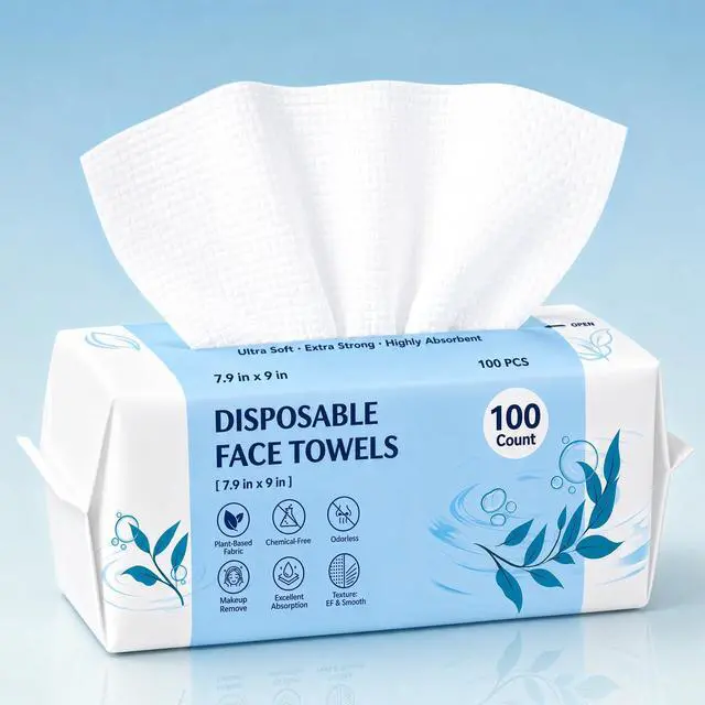 Main image of 100 Count Disposable Face Towels, Large Size Facial Towels, Weave Texture | Ultra Soft Face Cloths Disposable, Thick Skincare Towels, Biodegradable Dry Wipes for Face Cleansing, Makeup Removal