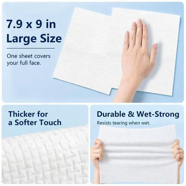 Alt view image 3 of 7 - 100 Count Disposable Face Towels, Large Size Facial Towels, Weave Texture | Ultra Soft Face Cloths Disposable, Thick Skincare Towels, Biodegradable Dry Wipes for Face Cleansing, Makeup Removal