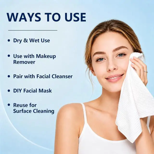 Alt view image 6 of 7 - 100 Count Disposable Face Towels, Large Size Facial Towels, Weave Texture | Ultra Soft Face Cloths Disposable, Thick Skincare Towels, Biodegradable Dry Wipes for Face Cleansing, Makeup Removal