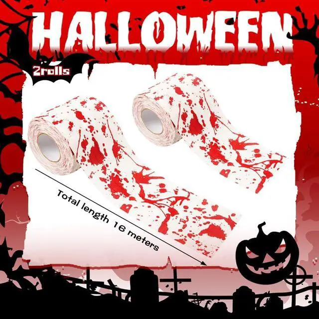 Alt view image 2 of 7 - 2 Rolls Halloween Bloodstain Toilet Paper Horror Bloodstain Pattern Toilet Paper Halloween Scary Bloody Paper for Spooky Haunted House Party Decoration (Halloween Blood, 2 Pcs)