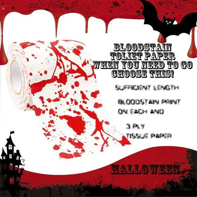 Alt view image 3 of 7 - 2 Rolls Halloween Bloodstain Toilet Paper Horror Bloodstain Pattern Toilet Paper Halloween Scary Bloody Paper for Spooky Haunted House Party Decoration (Halloween Blood, 2 Pcs)
