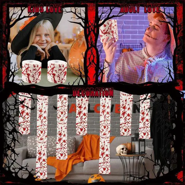 Alt view image 6 of 7 - 2 Rolls Halloween Bloodstain Toilet Paper Horror Bloodstain Pattern Toilet Paper Halloween Scary Bloody Paper for Spooky Haunted House Party Decoration (Halloween Blood, 2 Pcs)