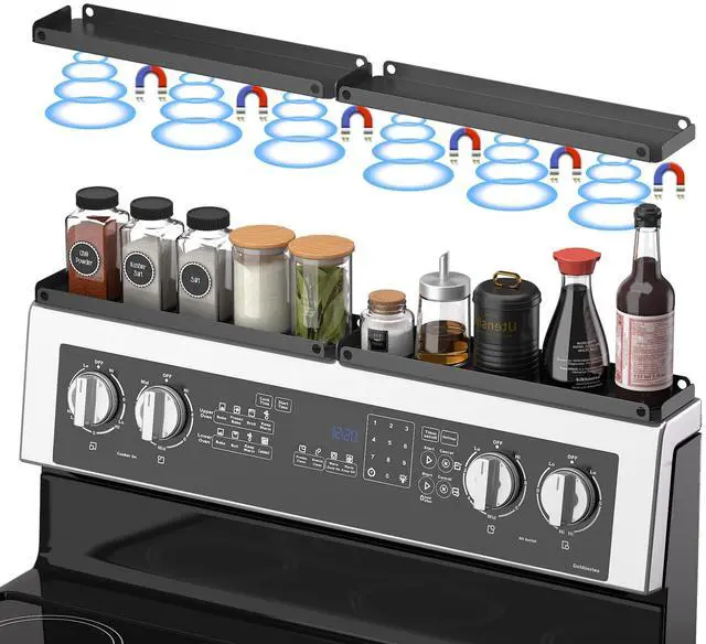 Main image of Magnetic Stove Top Shelf for 30" Stoves, Over Oven Spice Rack Organizer, Heavy-Duty Steel, Dual Installation with Magnet or Adhesive, Heat-Resistant Kitchen Storage Shelf (Standard Version)