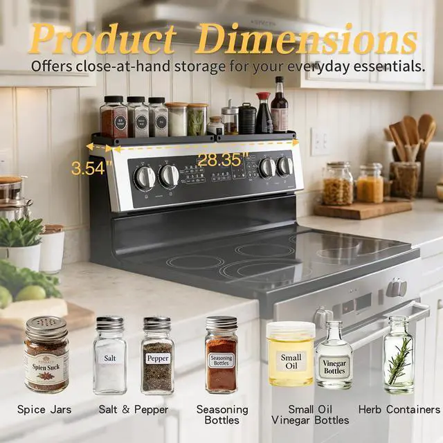 Alt view image 2 of 7 - Magnetic Stove Top Shelf for 30" Stoves, Over Oven Spice Rack Organizer, Heavy-Duty Steel, Dual Installation with Magnet or Adhesive, Heat-Resistant Kitchen Storage Shelf (Standard Version)