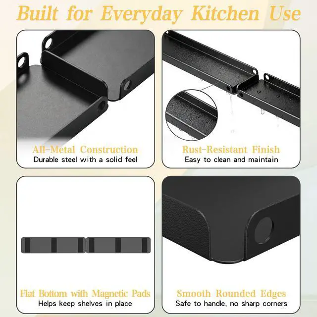 Alt view image 5 of 7 - Magnetic Stove Top Shelf for 30" Stoves, Over Oven Spice Rack Organizer, Heavy-Duty Steel, Dual Installation with Magnet or Adhesive, Heat-Resistant Kitchen Storage Shelf (Standard Version)