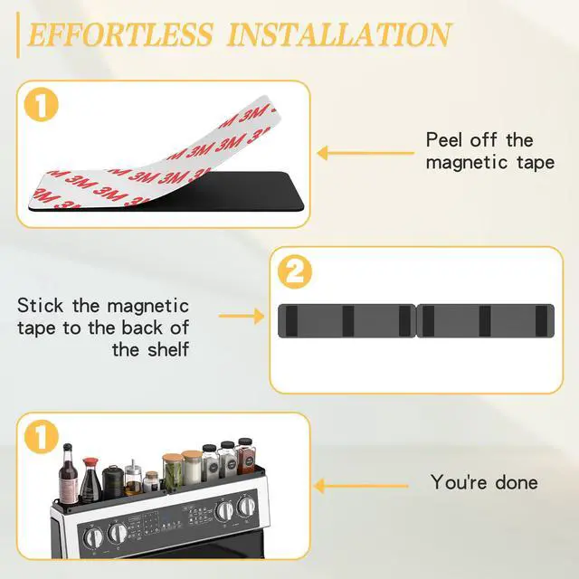 Alt view image 7 of 7 - Magnetic Stove Top Shelf for 30" Stoves, Over Oven Spice Rack Organizer, Heavy-Duty Steel, Dual Installation with Magnet or Adhesive, Heat-Resistant Kitchen Storage Shelf (Standard Version)