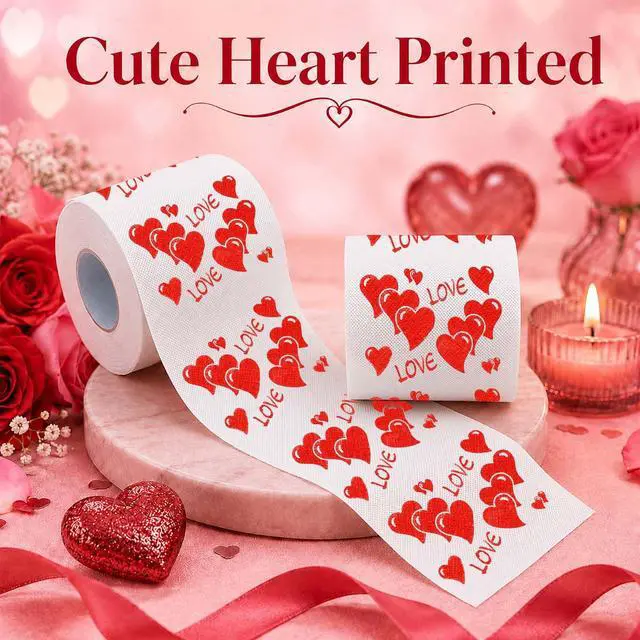 Alt view image 4 of 7 - Happy Valentines Day Decorations Gifts for Him Her Mens Women Adult | 3 Ply 150 Sheet Funny Toilet Paper Roll, Red Love Heart Tissue Paper, Friends Bathroom Toilet Themed Party Decorations Favors