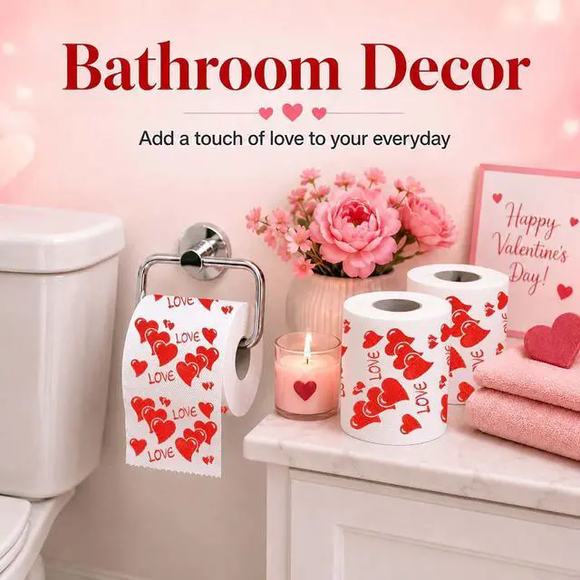 Alt view image 7 of 7 - Happy Valentines Day Decorations Gifts for Him Her Mens Women Adult | 3 Ply 150 Sheet Funny Toilet Paper Roll, Red Love Heart Tissue Paper, Friends Bathroom Toilet Themed Party Decorations Favors