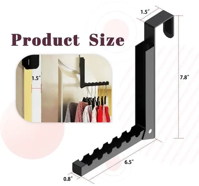 Alt view image 2 of 6 - 1-Pack Over the Door Hanger Hooks,Over The Door Hanger Folding Clothes Drying Rack,Folding Hanging for Laundry, Dorm, Bedroom (Black)