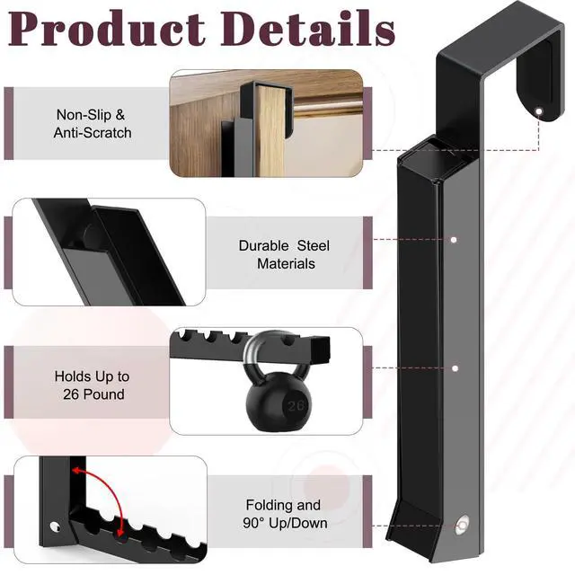 Alt view image 3 of 6 - 1-Pack Over the Door Hanger Hooks,Over The Door Hanger Folding Clothes Drying Rack,Folding Hanging for Laundry, Dorm, Bedroom (Black)