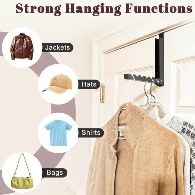 Alt view image 4 of 6 - 1-Pack Over the Door Hanger Hooks,Over The Door Hanger Folding Clothes Drying Rack,Folding Hanging for Laundry, Dorm, Bedroom (Black)