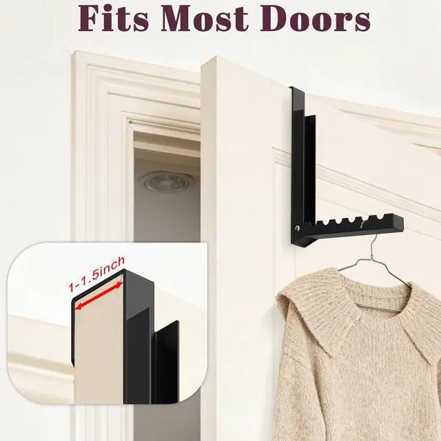 Alt view image 6 of 6 - 1-Pack Over the Door Hanger Hooks,Over The Door Hanger Folding Clothes Drying Rack,Folding Hanging for Laundry, Dorm, Bedroom (Black)