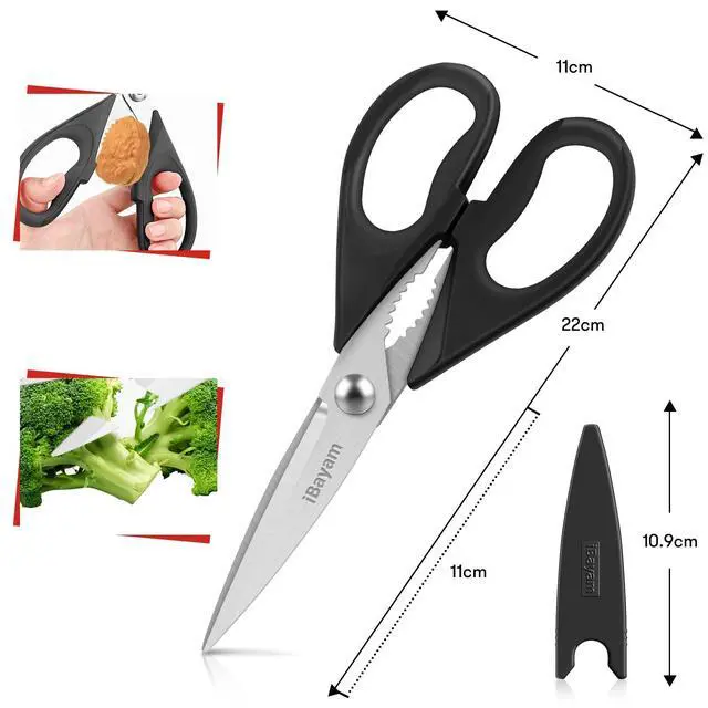Alt view image 3 of 7 - 8.7" All Purpose Kitchen Shears Heavy Duty with Protective Sheath | Built-In Bottle Opener, Durable Stainless Steel Scissors, Dishwasher Safe, Soft Grip Comfort Handle, Cooking, Food, Packaging