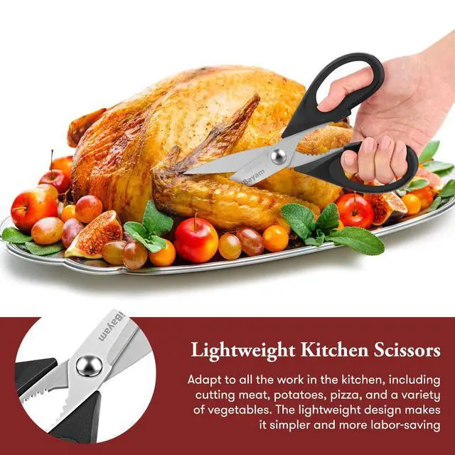 Alt view image 5 of 7 - 8.7" All Purpose Kitchen Shears Heavy Duty with Protective Sheath | Built-In Bottle Opener, Durable Stainless Steel Scissors, Dishwasher Safe, Soft Grip Comfort Handle, Cooking, Food, Packaging