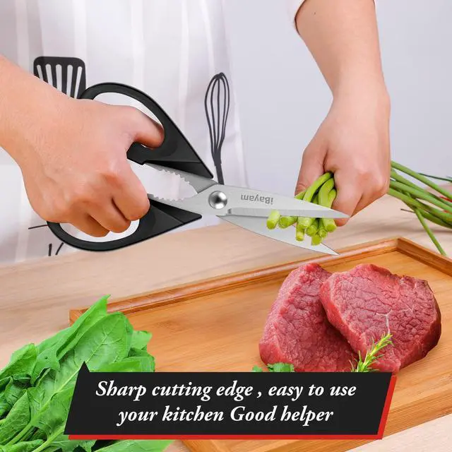 Alt view image 6 of 7 - 8.7" All Purpose Kitchen Shears Heavy Duty with Protective Sheath | Built-In Bottle Opener, Durable Stainless Steel Scissors, Dishwasher Safe, Soft Grip Comfort Handle, Cooking, Food, Packaging