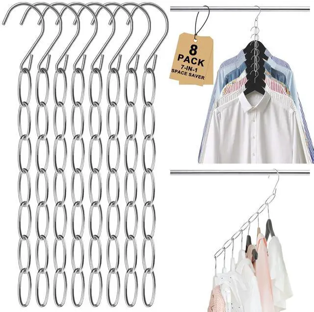Main image of Space Saving Hangers 8 Pack, Heavy Duty Metal Cascading Hanger Organizer with 7 Loops for Most Clothes, Small Space Storage Solution, Wrinkle-Reducing for Dorm, Home, RV Essentials