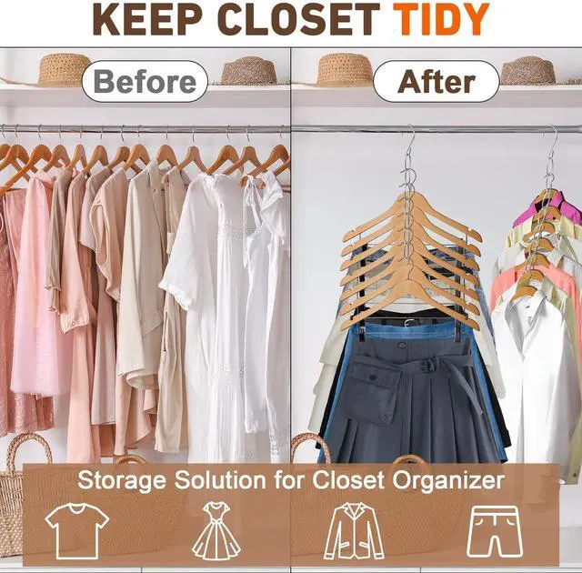 Alt view image 2 of 7 - Space Saving Hangers 8 Pack, Heavy Duty Metal Cascading Hanger Organizer with 7 Loops for Most Clothes, Small Space Storage Solution, Wrinkle-Reducing for Dorm, Home, RV Essentials