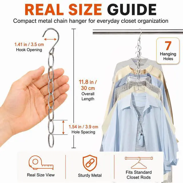 Alt view image 4 of 7 - Space Saving Hangers 8 Pack, Heavy Duty Metal Cascading Hanger Organizer with 7 Loops for Most Clothes, Small Space Storage Solution, Wrinkle-Reducing for Dorm, Home, RV Essentials