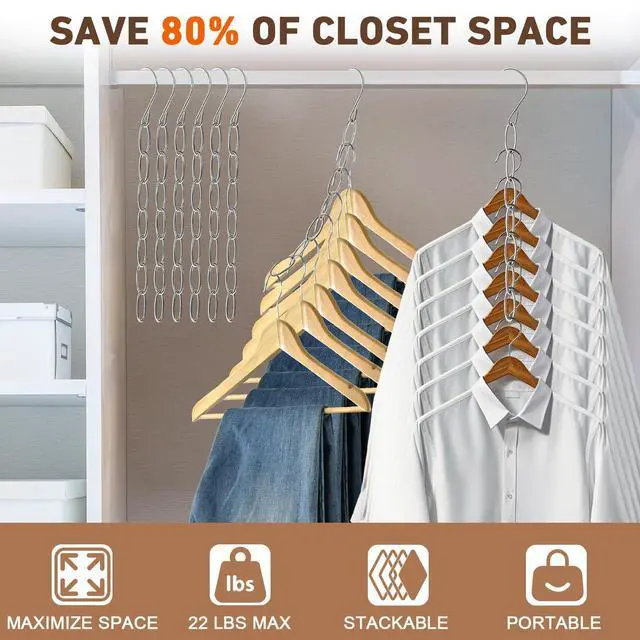 Alt view image 3 of 7 - Space Saving Hangers 8 Pack, Heavy Duty Metal Cascading Hanger Organizer with 7 Loops for Most Clothes, Small Space Storage Solution, Wrinkle-Reducing for Dorm, Home, RV Essentials