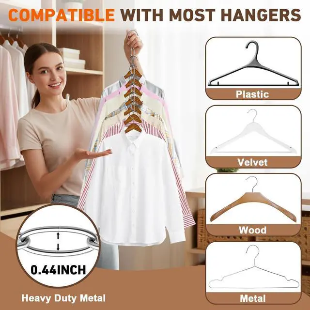 Alt view image 5 of 7 - Space Saving Hangers 8 Pack, Heavy Duty Metal Cascading Hanger Organizer with 7 Loops for Most Clothes, Small Space Storage Solution, Wrinkle-Reducing for Dorm, Home, RV Essentials