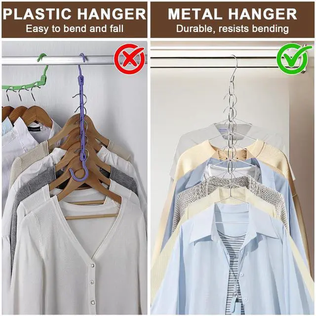 Alt view image 7 of 7 - Space Saving Hangers 8 Pack, Heavy Duty Metal Cascading Hanger Organizer with 7 Loops for Most Clothes, Small Space Storage Solution, Wrinkle-Reducing for Dorm, Home, RV Essentials