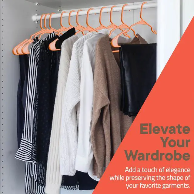 Alt view image 2 of 7 - Plastic Clothes Hangers Heavy Duty Hanger Set, for Organizing Clothes, Dresses, and Coat, Holds Up to 5 lbs, Space-Saving Hangers with Non-Slip Shoulder Grooves, Pack of 5, Orange