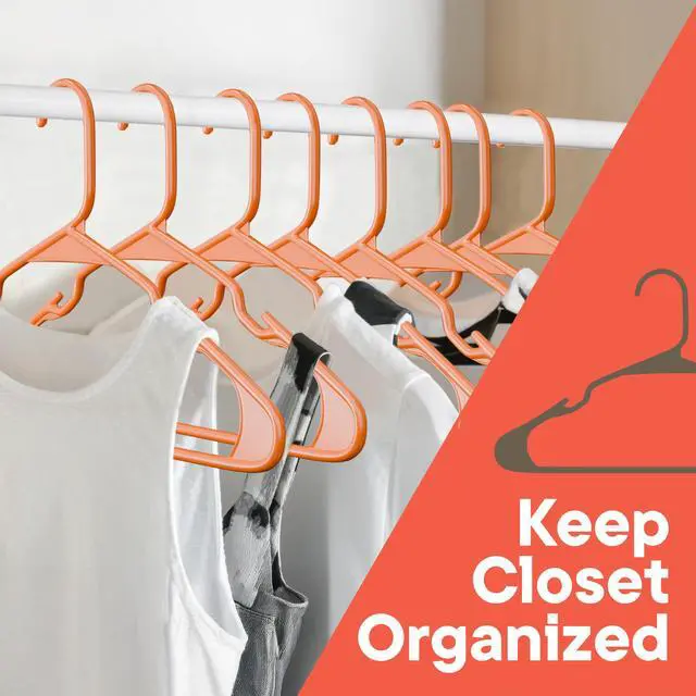 Alt view image 4 of 7 - Plastic Clothes Hangers Heavy Duty Hanger Set, for Organizing Clothes, Dresses, and Coat, Holds Up to 5 lbs, Space-Saving Hangers with Non-Slip Shoulder Grooves, Pack of 5, Orange