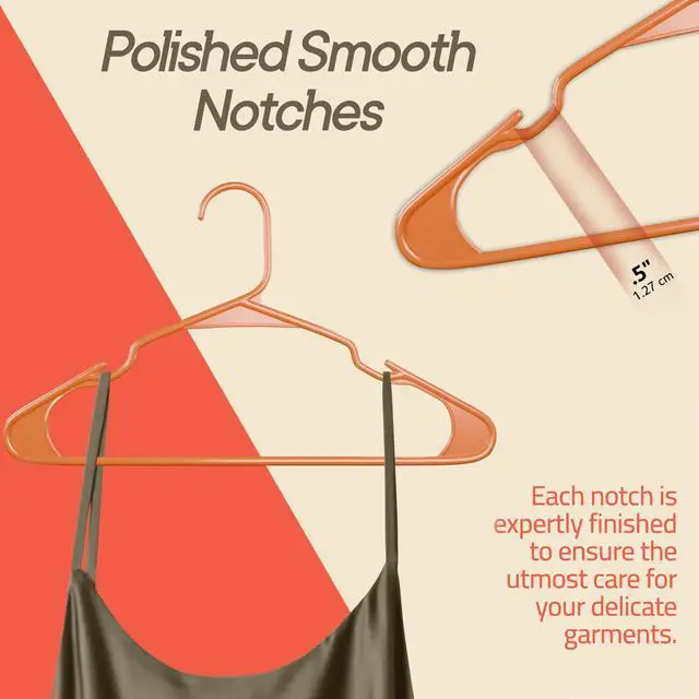 Alt view image 6 of 7 - Plastic Clothes Hangers Heavy Duty Hanger Set, for Organizing Clothes, Dresses, and Coat, Holds Up to 5 lbs, Space-Saving Hangers with Non-Slip Shoulder Grooves, Pack of 5, Orange