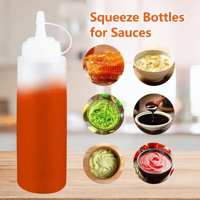Alt view image 5 of 7 - Condiment Squeeze Bottles, 2-Pack 8 oz Food Grade Plastic Squeeze Bottles For Sauces, Leak Proof Condiment Containers with Twist On Cap LidsEasy Squeeze for Oil, Honey & Dressings