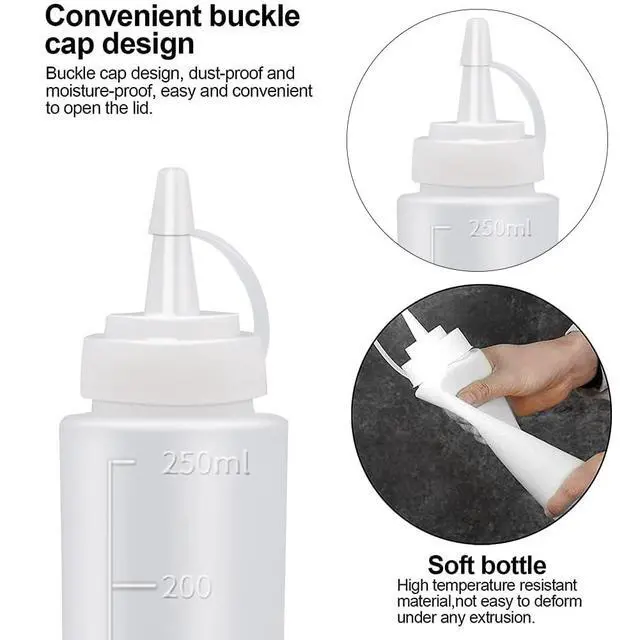 Alt view image 7 of 7 - Condiment Squeeze Bottles, 2-Pack 8 oz Food Grade Plastic Squeeze Bottles For Sauces, Leak Proof Condiment Containers with Twist On Cap LidsEasy Squeeze for Oil, Honey & Dressings
