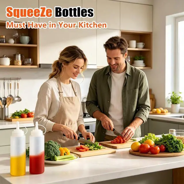 Alt view image 3 of 7 - Condiment Squeeze Bottles, 2-Pack 8 oz Food Grade Plastic Squeeze Bottles For Sauces, Leak Proof Condiment Containers with Twist On Cap LidsEasy Squeeze for Oil, Honey & Dressings
