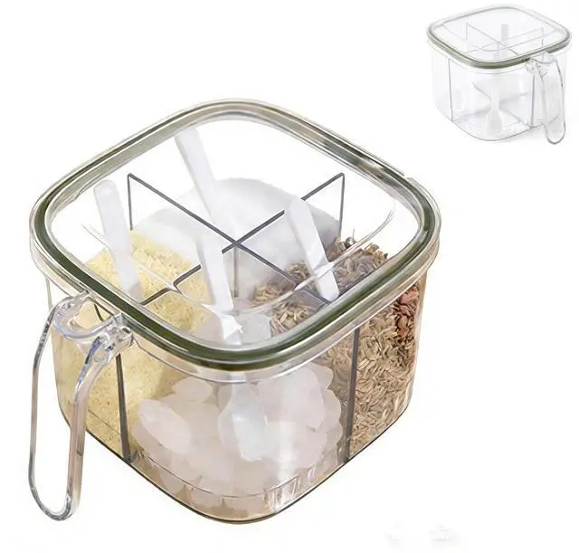 Main image of Clear Seasoning Rack Spice Pots,Clear Seasoning Box,4 Piece Seasoning Rack Spice Pots,Plastic Storage Container Condiment Jars with Lids & Spoon,Storage Container Condiment Jars Sets,Hot Cocoa Storage