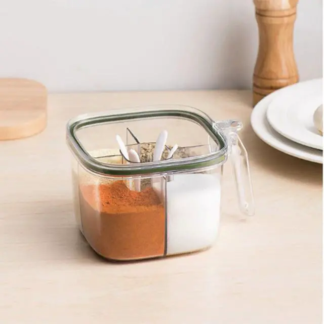 Alt view image 6 of 7 - Clear Seasoning Rack Spice Pots,Clear Seasoning Box,4 Piece Seasoning Rack Spice Pots,Plastic Storage Container Condiment Jars with Lids & Spoon,Storage Container Condiment Jars Sets,Hot Cocoa Storage