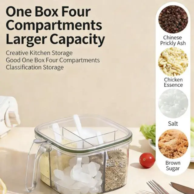 Alt view image 3 of 7 - Clear Seasoning Rack Spice Pots,Clear Seasoning Box,4 Piece Seasoning Rack Spice Pots,Plastic Storage Container Condiment Jars with Lids & Spoon,Storage Container Condiment Jars Sets,Hot Cocoa Storage