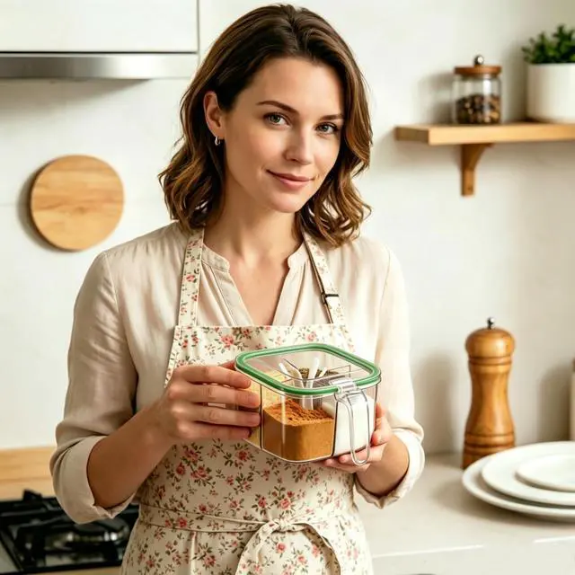 Alt view image 7 of 7 - Clear Seasoning Rack Spice Pots,Clear Seasoning Box,4 Piece Seasoning Rack Spice Pots,Plastic Storage Container Condiment Jars with Lids & Spoon,Storage Container Condiment Jars Sets,Hot Cocoa Storage